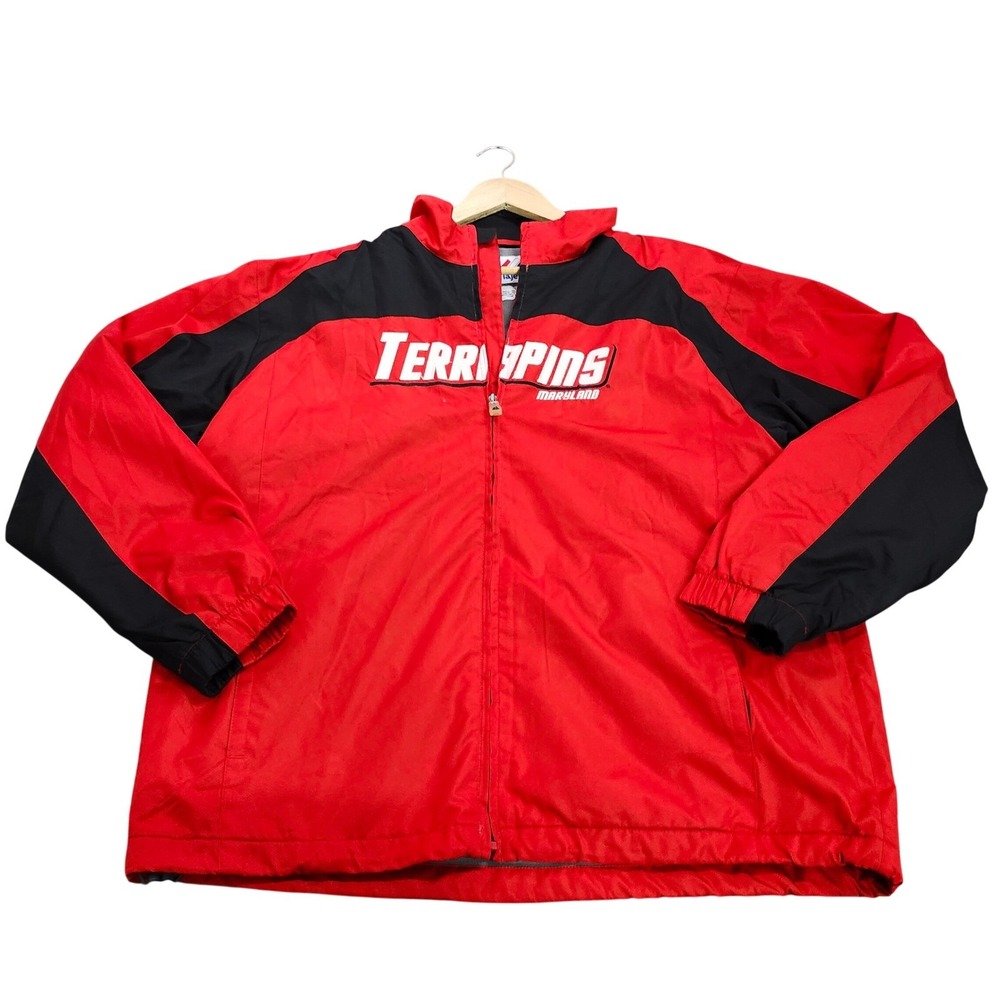 Maryland Terrapins Mens Large Red NCAA Windbreaker Majestic EUC